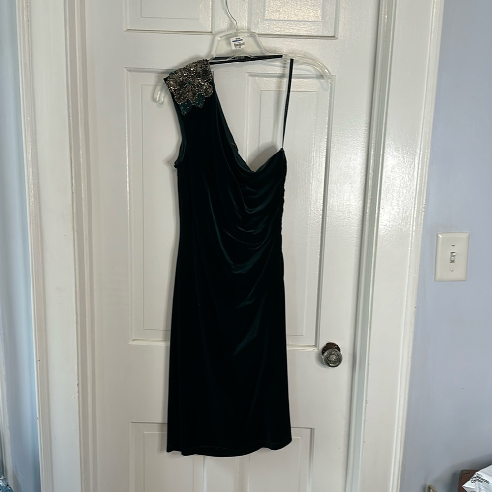 Green velvet One Shoulder Dress